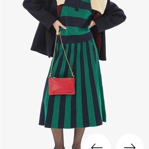 Clare V. Heloise Pleated Navy and Green Knit Skirt with slight sparkle. Size XL